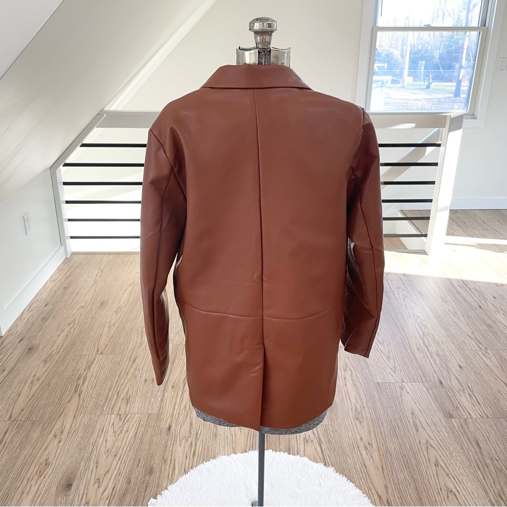 LD SALE ITEM: mocha brown faux leather vneck blazer single button jacket pockets - Picture 6 of 7